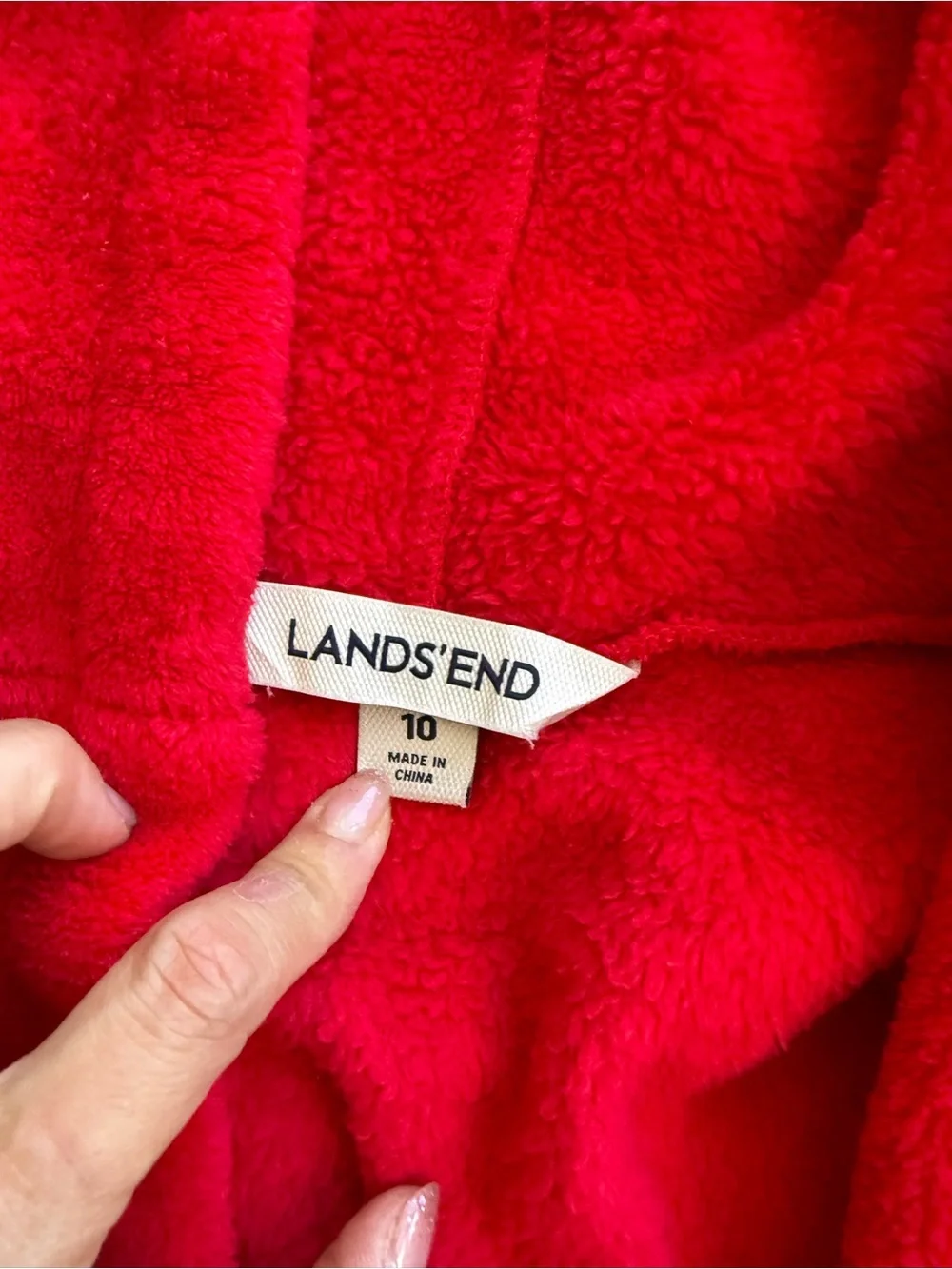 Lands' End Red Hooded Fleece Kids Robe with Striped Heart Pockets